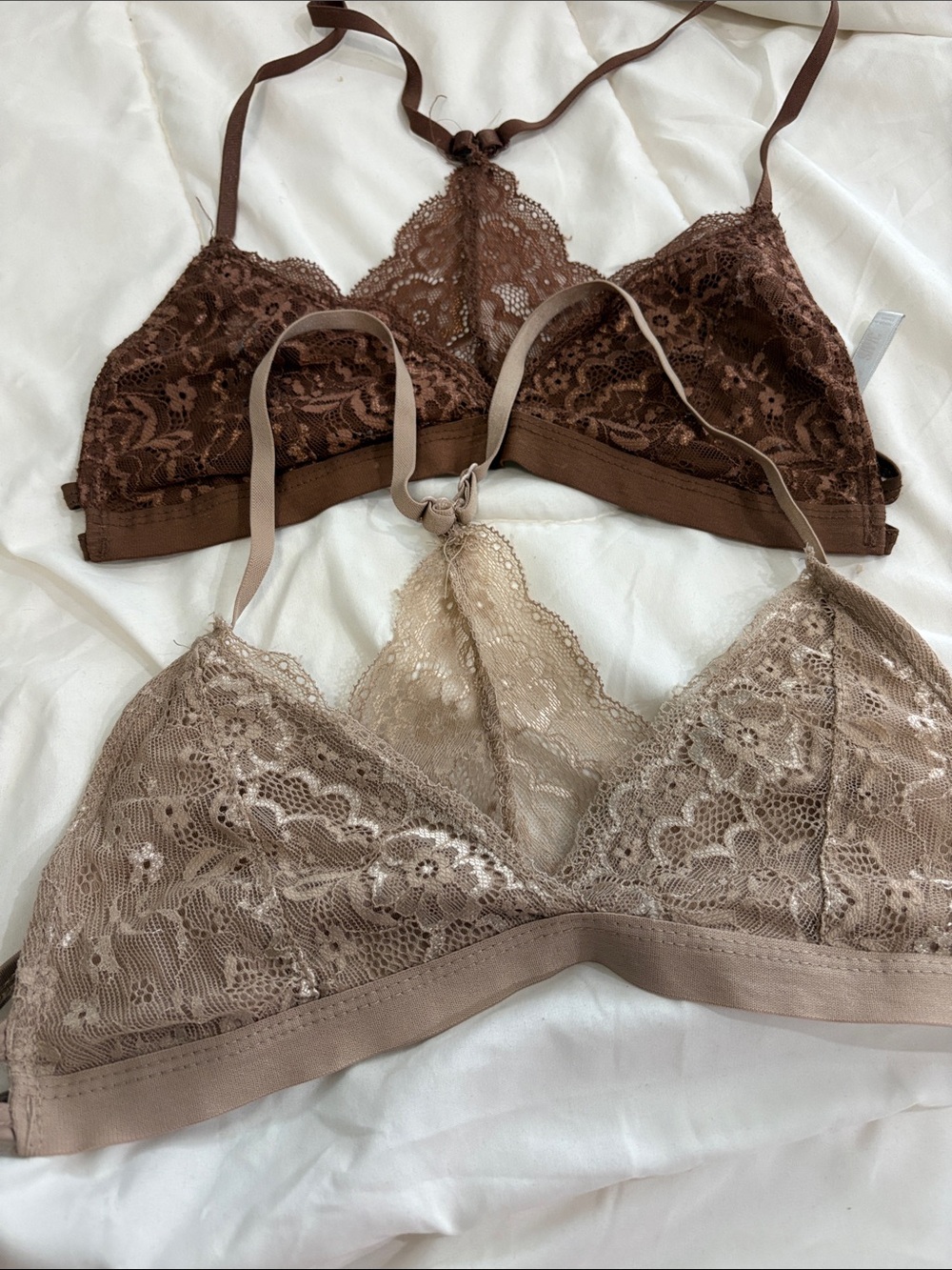 Lace Bralette - Chocolate and Taupe - Women's Intimates